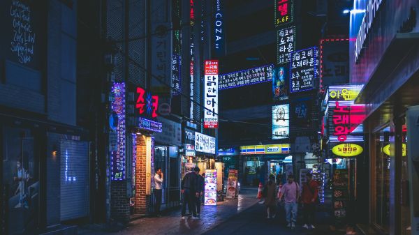 Seoul, South Korea, neon, night city, urban landscape Wallpaper 1920x1080