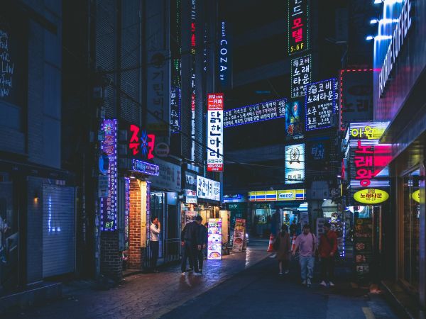 Seoul, South Korea, neon, night city, urban landscape Wallpaper 1024x768
