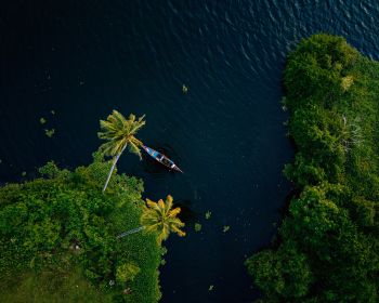 Alappuža, Kerala, India, palm trees, water, transport Wallpaper 1280x1024