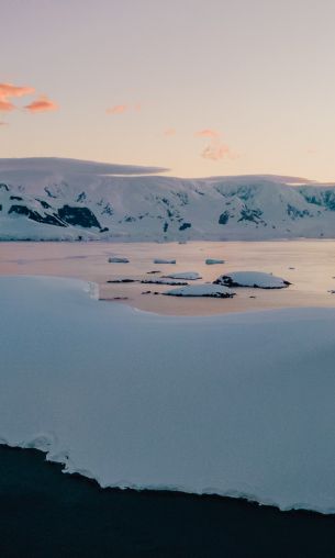 Antarctica, lake, mountain hills Wallpaper 1200x2000