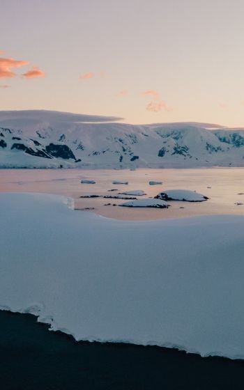 Обои 800x1280 Антарктида, озеро, горные сопки