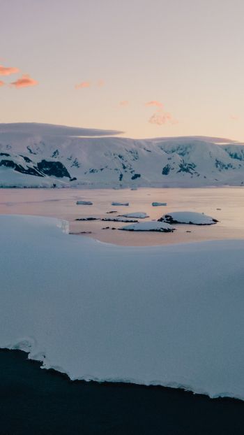 Обои 750x1334 Антарктида, озеро, горные сопки