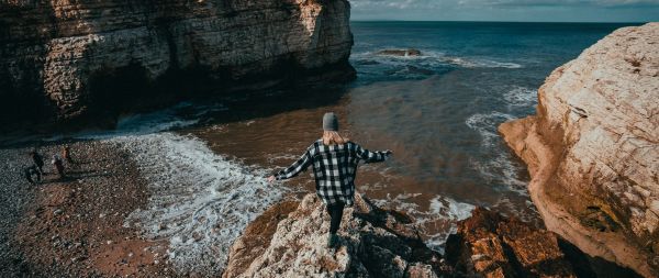 Flamborough, Bridlington, Great Britain, bay Wallpaper 2560x1080