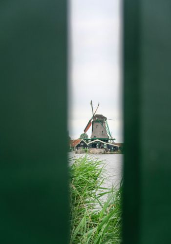 Zaanse Shans, Zandam, The Netherlands, windmill in the distance Wallpaper 1668x2388