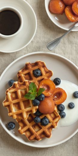 coffee, breakfast, waffles Wallpaper 720x1440