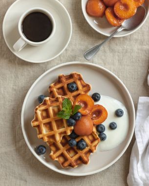 coffee, breakfast, waffles Wallpaper 3705x4631