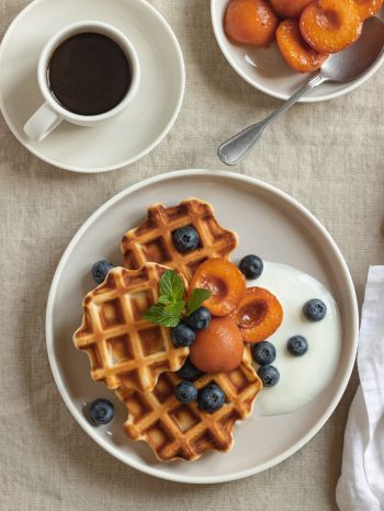 coffee, breakfast, waffles Wallpaper 1620x2160