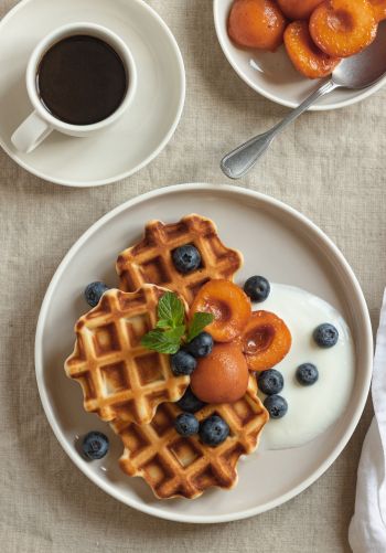 coffee, breakfast, waffles Wallpaper 1668x2388