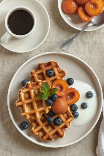 coffee, breakfast, waffles Wallpaper 640x960