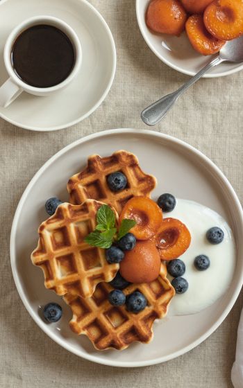 coffee, breakfast, waffles Wallpaper 1200x1920