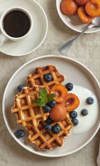 coffee, breakfast, waffles Wallpaper 1200x2000