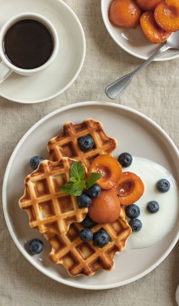 coffee, breakfast, waffles Wallpaper 600x1024