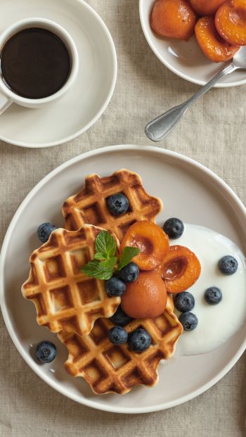 coffee, breakfast, waffles Wallpaper 640x1136