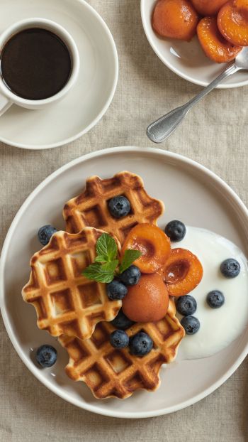 coffee, breakfast, waffles Wallpaper 750x1334