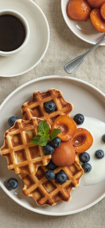 coffee, breakfast, waffles Wallpaper 828x1792