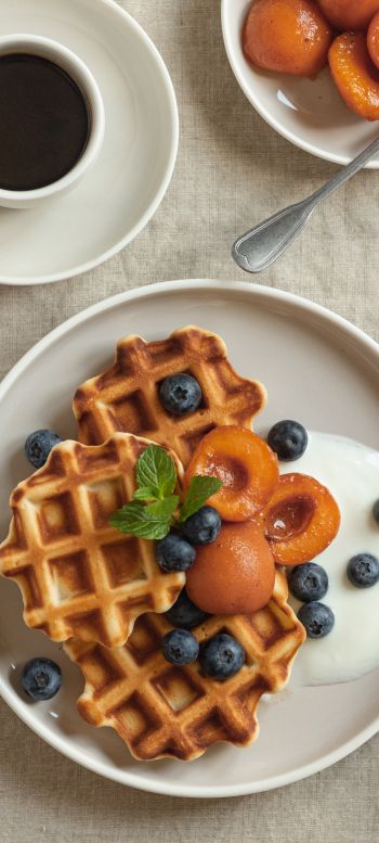 coffee, breakfast, waffles Wallpaper 1440x3200