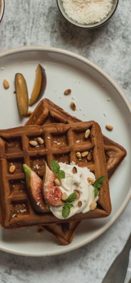 healthy breakfast, waffles Wallpaper 1242x2688