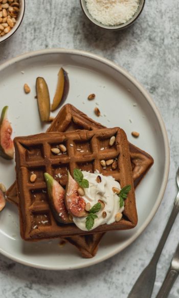 healthy breakfast, waffles Wallpaper 1200x2000