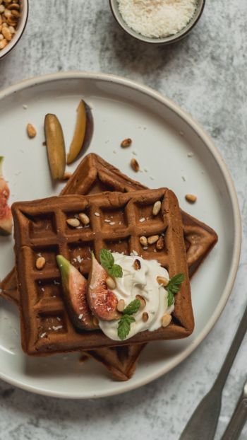 healthy breakfast, waffles Wallpaper 1440x2560