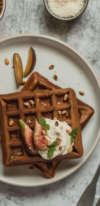 healthy breakfast, waffles Wallpaper 1080x2220