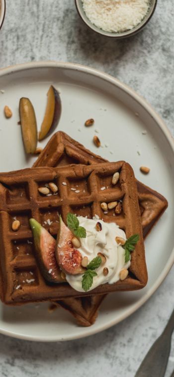 healthy breakfast, waffles Wallpaper 828x1792