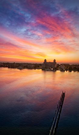 sunset, dawn, city, water Wallpaper 600x1024