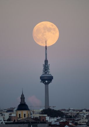 moon over the city, full moon Wallpaper 1668x2388