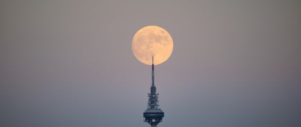 moon over the city, full moon Wallpaper 2560x1080