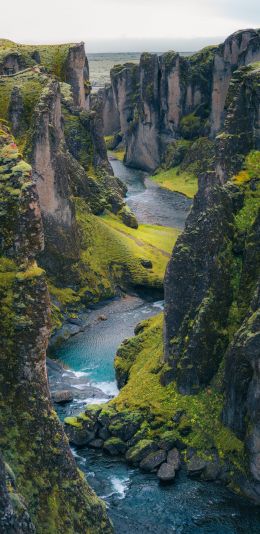 Iceland, Island, gorge Wallpaper 1440x2960