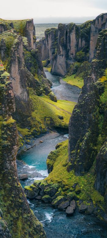 Iceland, Island, gorge Wallpaper 1440x3200