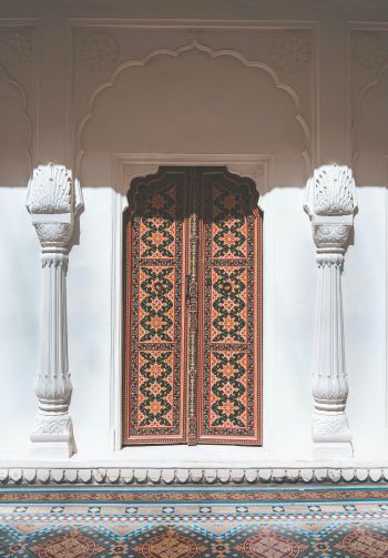 carved door, columns, white Wallpaper 1640x2360