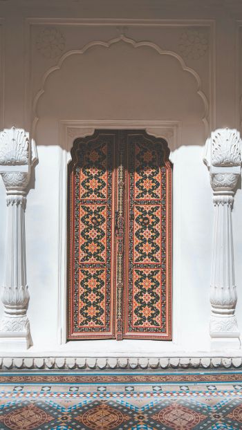 carved door, columns, white Wallpaper 2160x3840