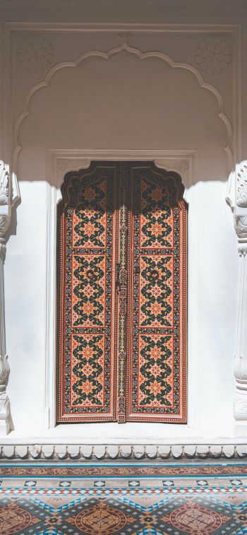 carved door, columns, white Wallpaper 1125x2436
