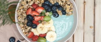 dry breakfast, breakfast, fruit Wallpaper 2560x1080