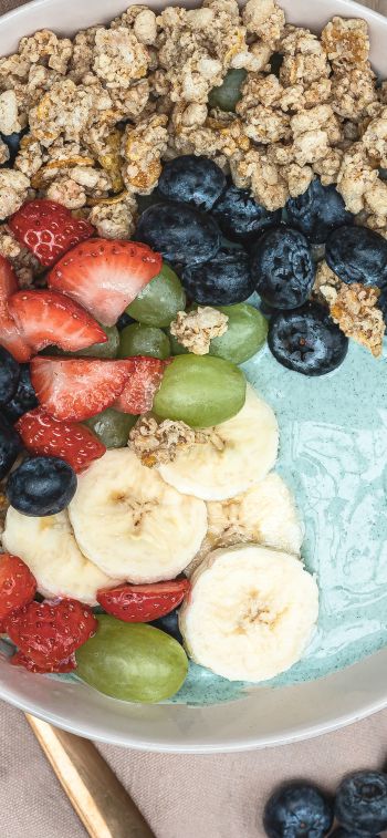 dry breakfast, breakfast, fruit Wallpaper 1125x2436