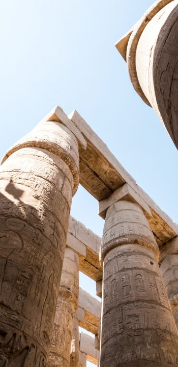 Обои 1080x2220 Египет, колонны, иероглифы