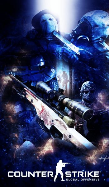 Обои 600x1024 Counter-Strike: Global Offensive, синие обои