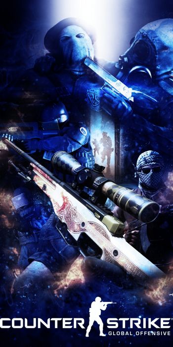 Обои 720x1440 Counter-Strike: Global Offensive, синие обои