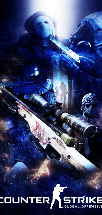 Обои 720x1520 Counter-Strike: Global Offensive, синие обои