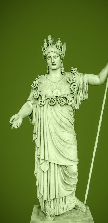 Обои 1440x2960 статуя, зеленый фон