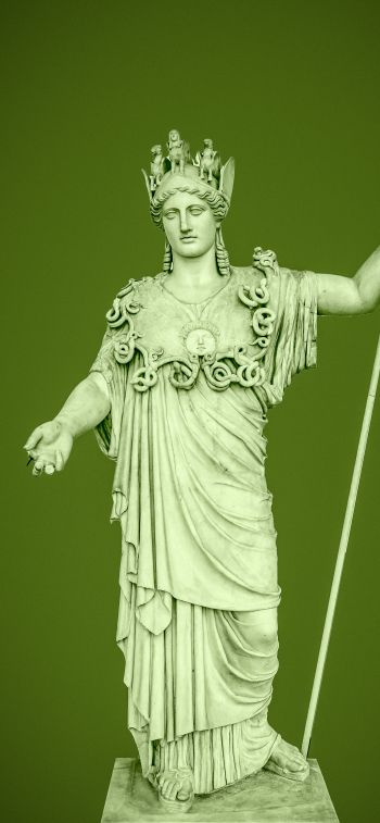 Обои 1242x2688 статуя, зеленый фон