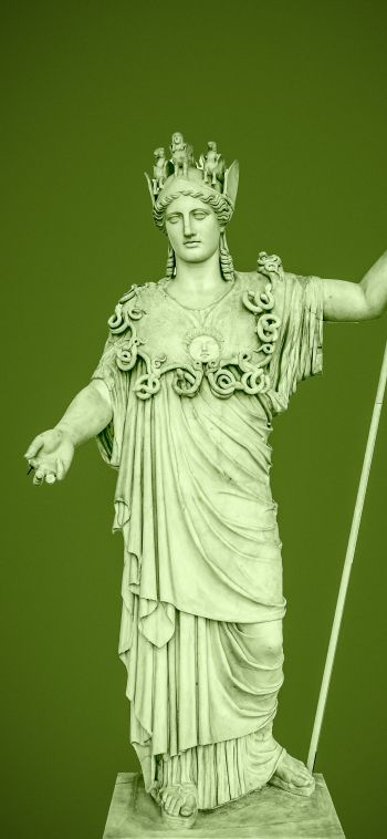 Обои 1080x2340 статуя, зеленый фон