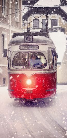 tram, snow Wallpaper 1440x2960