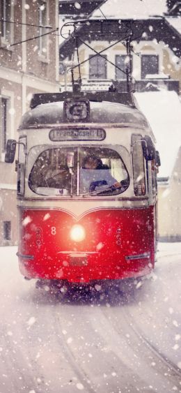 tram, snow Wallpaper 1080x2340