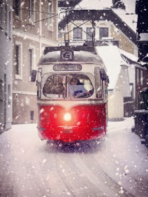 tram, snow Wallpaper 3456x4608