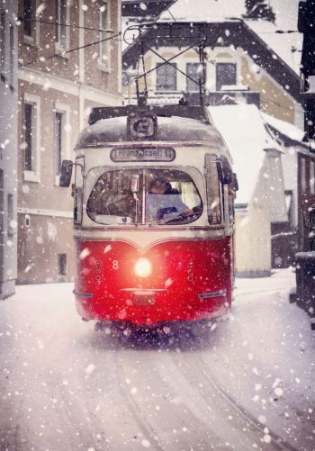 Обои 1668x2388 трамвай, снег