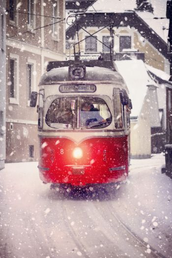 tram, snow Wallpaper 640x960