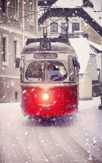 Обои 1200x1920 трамвай, снег