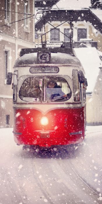 Обои 720x1440 трамвай, снег