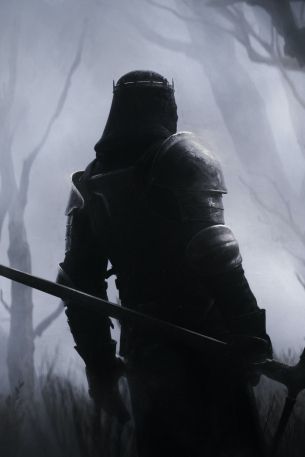 warrior, forest, sword Wallpaper 640x960